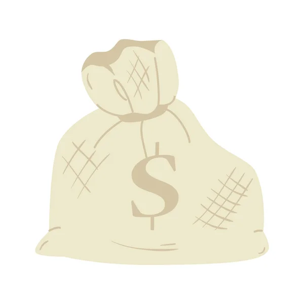 Bolsa de dinero, moneybag simple de dibujos animados y signo de dólar — Vector de stock