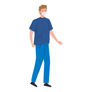 Adam, Coperid 19 'un korunması için koruyucu maske kullanıyor.