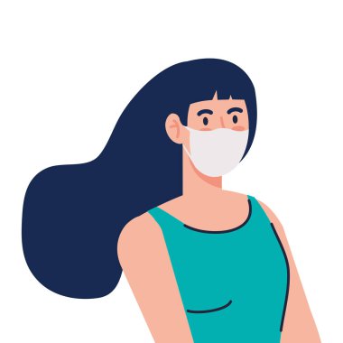 Kadın, Coperid 19 'a karşı tıbbi koruyucu maske kullanıyor.