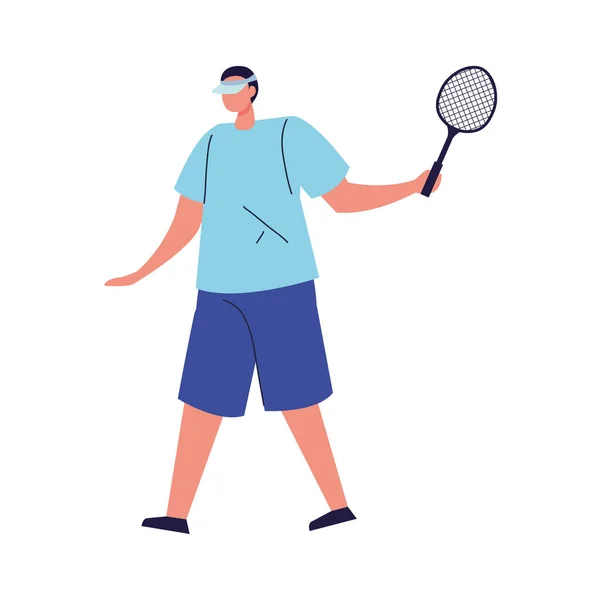 Hombre jugando al tenis con fondo blanco — Archivo Imágenes Vectoriales