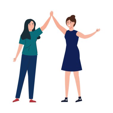 Birlikte mutlu kadınlar, bir grup kadın arkadaş, beyaz arka planda kardeşlik.