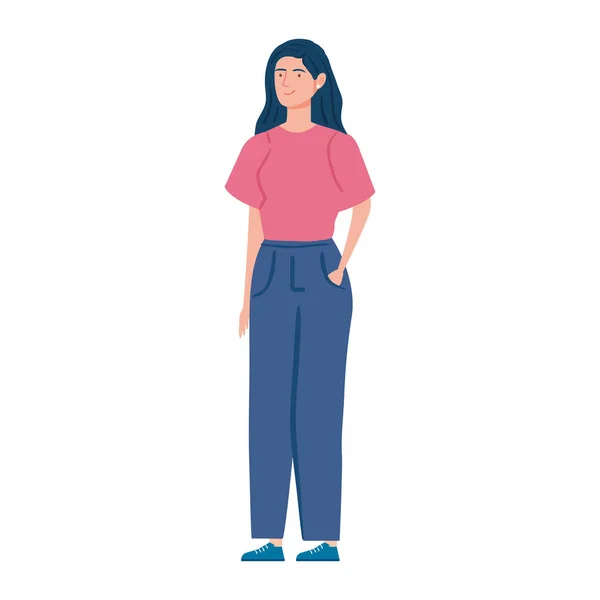 Bonita mujer joven sobre fondo blanco — Vector de stock