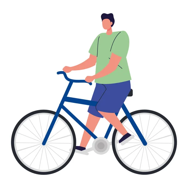 Homme à vélo, jeune homme à vélo, activité sportive — Image vectorielle