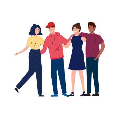 Erkekler ve kadınlar birlikte, mutlu, insanlar, mutluluk ve arkadaşlık, erkek ve kadın karakterler