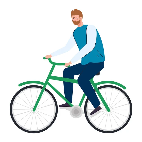 Young man in bike on white background — Stock Vector
