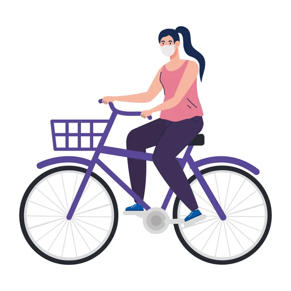 骑自行车的妇女用医用防护面罩抵御海盗19 — 图库矢量图片#