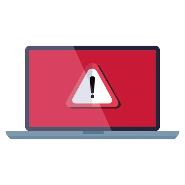 Laptop com ícone de notificação de aviso — Vetor de Stock