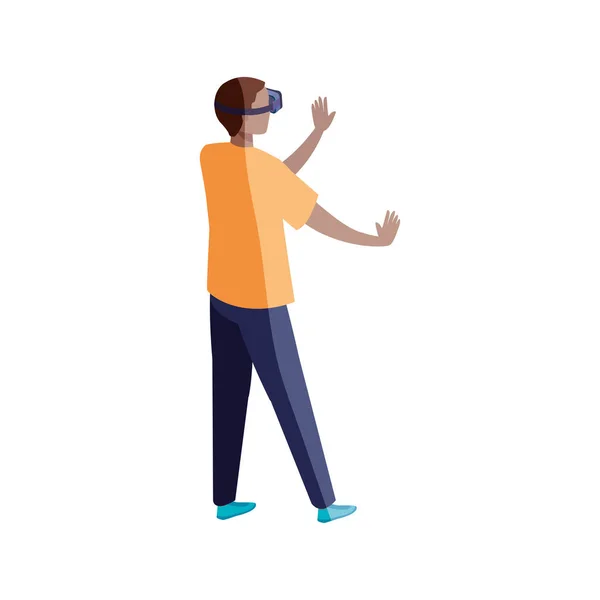 Mann mit Brille Virtual Reality auf weißem Hintergrund — Stockvektor