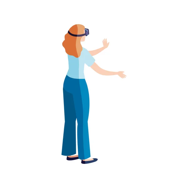 Kvinna med glasögon virtuell verklighet på vit bakgrund — Stock vektor