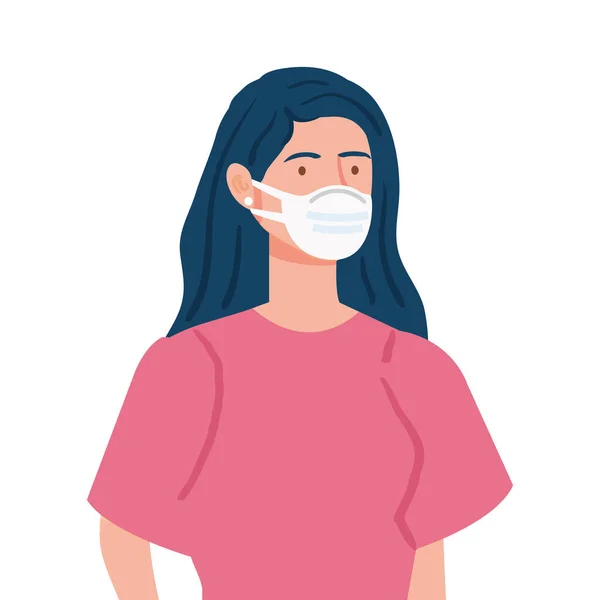 Donna che utilizza maschera protettiva medica contro covid 19 — Vettoriale Stock