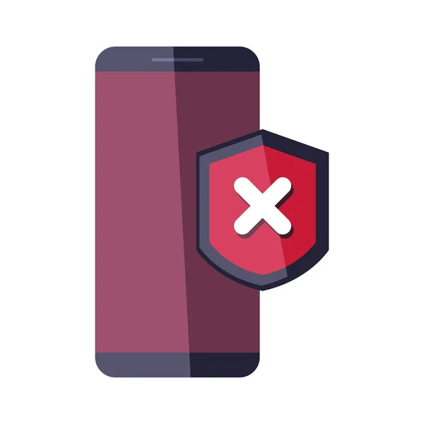 Смартфон з червоним щитом, захистом даних або концепцією цифрової безпеки в Інтернеті — стоковий вектор