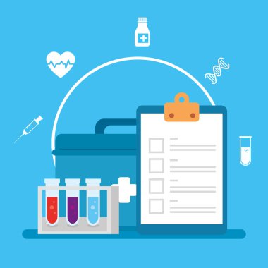 Tıbbi simgeler, sağlık, yardım ve tıbbi konsept içeren ilk yardım çantası