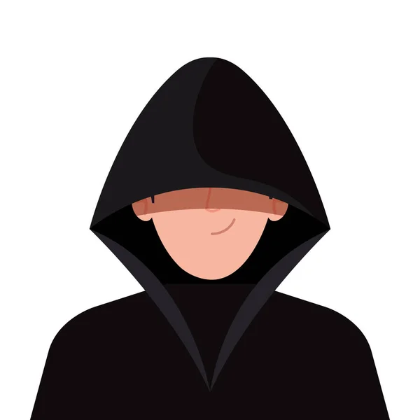 Hacker con ropa negra sobre fondo blanco — Vector de stock