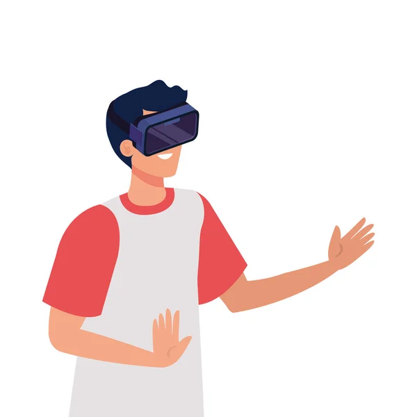 Homem com óculos realidade virtual no fundo branco —  Vetores de Stock