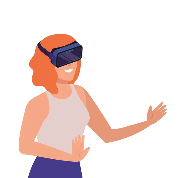 Femme avec des lunettes réalité virtuelle sur fond blanc — Image vectorielle