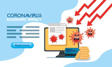 Coronavirus 2019 ncov küresel ekonomiyi etkiler, covid 19 virüsü ekonomiyi çökertir, dünya ekonomik etkisi covid 19, ikonlu bilgisayar