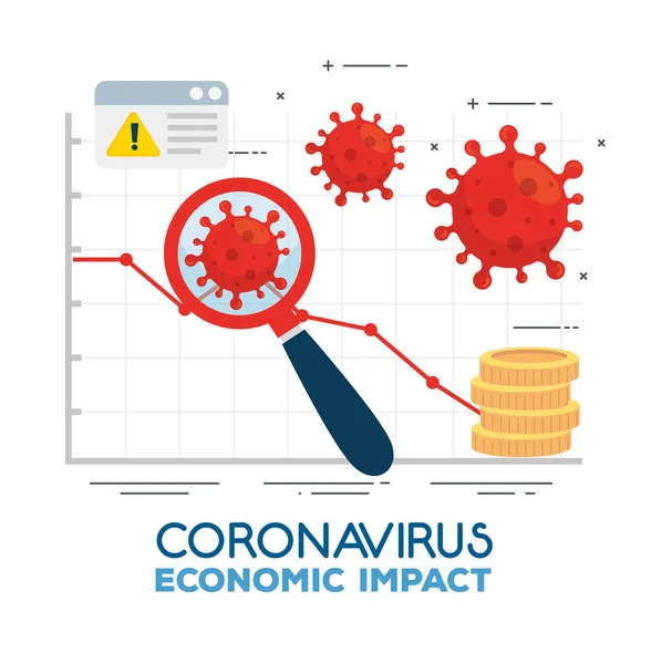 Coronavirus 2019 ncov impact wereldeconomie, covid 19 virus make down economie, wereldwijde economische impact covid 19, statistisch bedrijf en pictogrammen omlaag — Stockvector