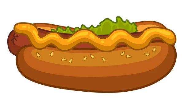 Hot dog with mustard and salad — Stock Vector