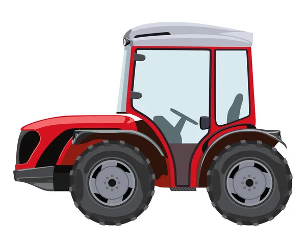 Traktor Merah Tampilan Samping Pada Latar Belakang Putih - Stok Vektor