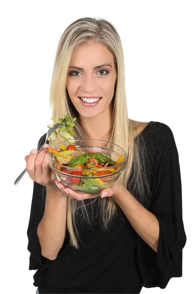 Szép nő, salátával — Stock Fotó