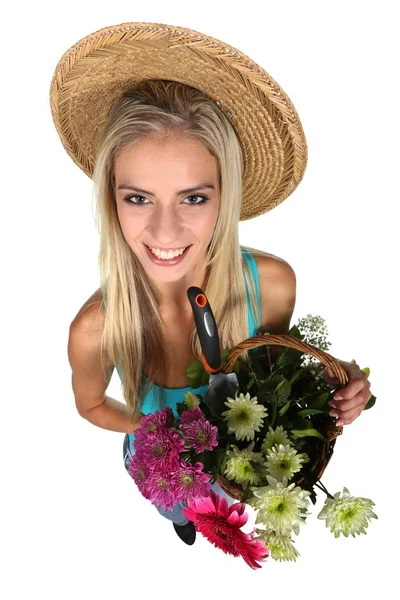 Piękny blond kobieta ogrodnictwo — Zdjęcie stockowe