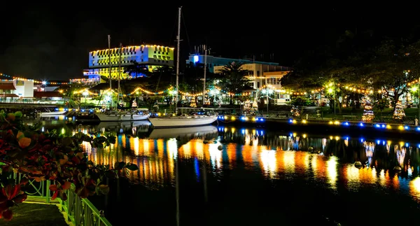 Bridgetown Festive Lights and Yacht Bason — Stock Photo, Image