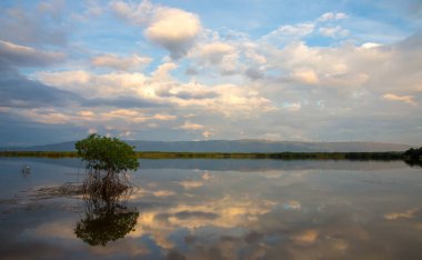 Doğal gölet yansımaları bulutların ile