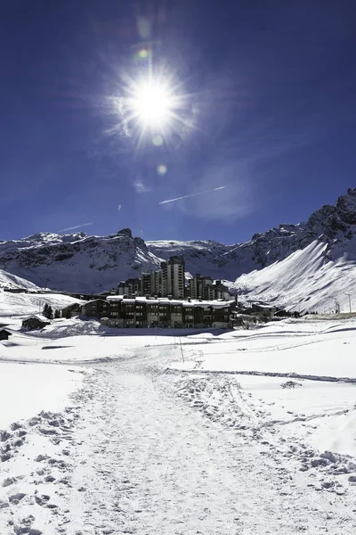 Tignes, Alpy, Francjallandscape i ski resort w Francuskie Alpy, tignes, le clavet, tarentaise, Francja — Zdjęcie stockowe