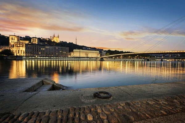 Lyon şehir gece — Stok fotoğraf