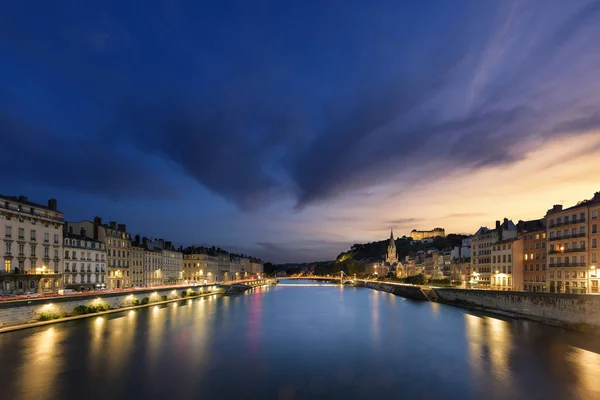 Lyon şehir gece — Stok fotoğraf