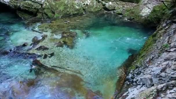 Tyrkysová voda v slavné Vodopády Vintgar, Slovinsko, Evropa