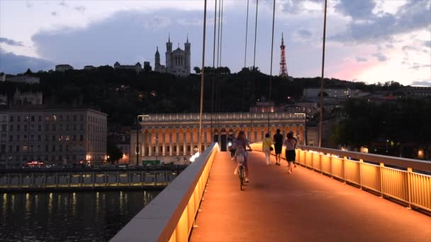 Lione Francia Maggio 2018 Vista Notturna Dalla Città Lione Vicino — Video Stock