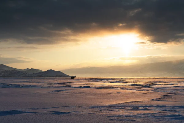 Piękne Widoki Centra Turystyczne Curkut Bay Zimą Jezioro Bajkał Rosja — Zdjęcie stockowe