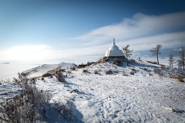 Ogoy Island Baikal Lake Russia Branco Stupa Budista Lago Baikal — Fotografia de Stock