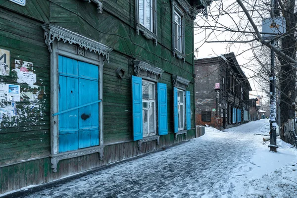 Irkutk Siberia Rusia 2020 Casa Madera Vintage Tradicional Irkourtsk — Foto de Stock