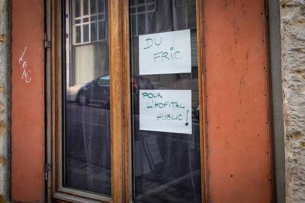 2020 Lyon Rhone Alpes Auvergne Francja Wyzwanie Podziękowanie Demonstracja Oknem — Zdjęcie stockowe