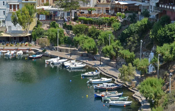 Barche Sul Lago Voulismeni Agios Nikolaos Creta — Foto Stock