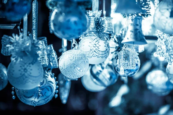 Christmas decorations on an european market — Stock Photo, Image