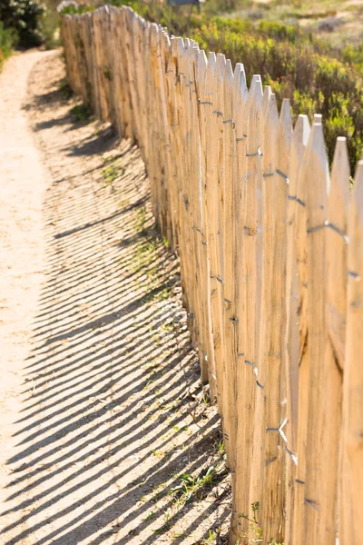 Wooden fence on beach — Stock Photo, Image