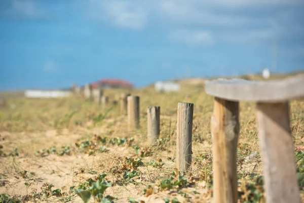 Valla de madera en la playa del Atlántico —  Fotos de Stock