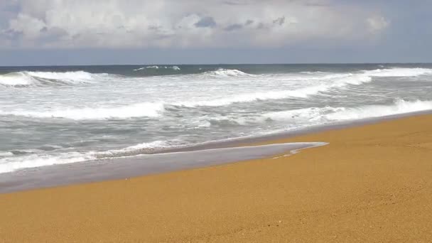 Meereswellen laufen auf Sandstrand zu — Stockvideo