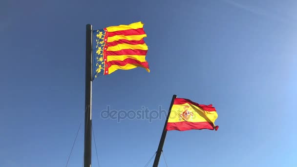 Banderas de España y Valencia — Vídeo de stock