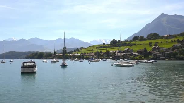 Lodě plující na jezero Thun Berner — Stock video