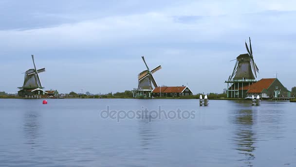 Moinhos de vento Zaandam na aldeia de Zaanstad — Vídeo de Stock