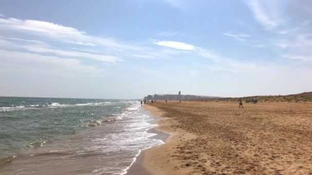 Vídeo de uma longa praia de areia com o mar surf — Vídeo de Stock