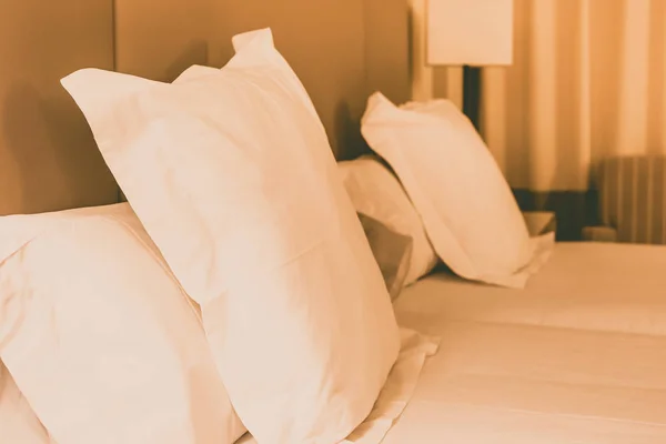 Prepared fresh bed, scene in hotel room — Stock Photo, Image