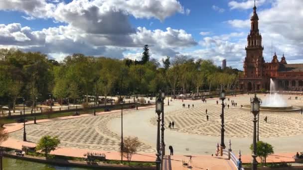 Θέα από την όμορφη πλατεία της Ισπανίας, Σεβίλλη, Ισπανία — Αρχείο Βίντεο