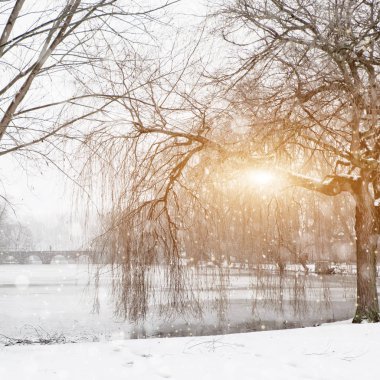 Donmuş göl üzerinde köprü