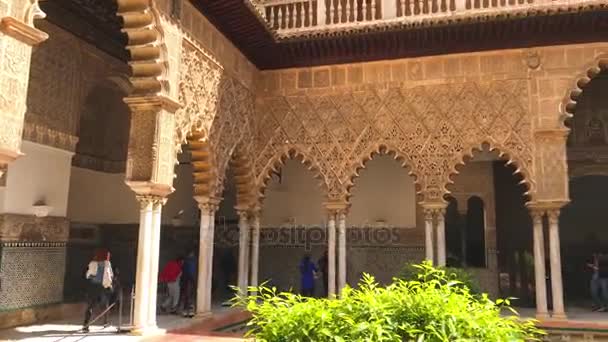 Espanha Seville Março Vista Interiores Reais Palácio Alcazar Sevilha Espanhaem — Vídeo de Stock