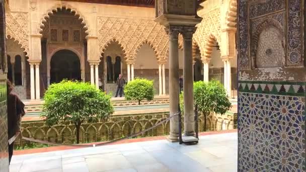 Espanha Seville Março Vista Interiores Reais Palácio Alcazar Sevilha Espanhaem — Vídeo de Stock